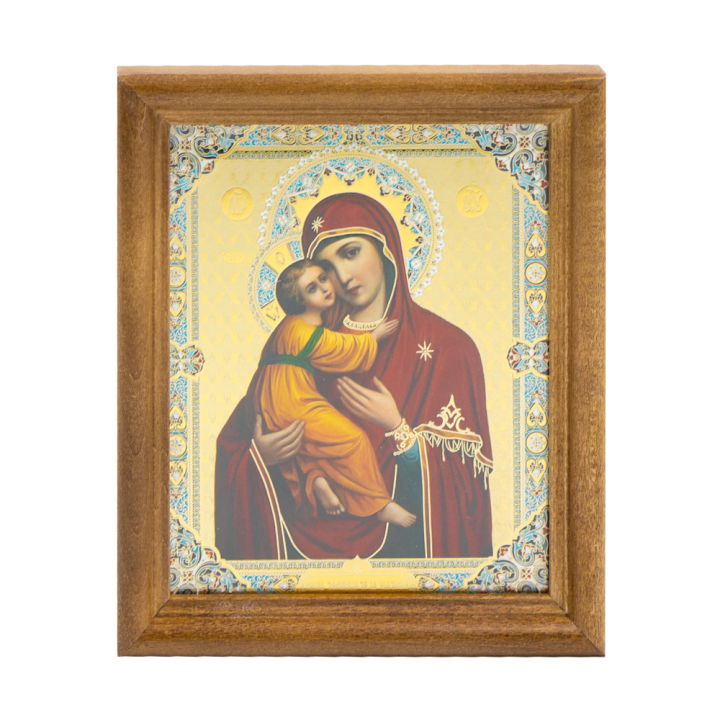 Ikone "Жировицкая БМ" Holzumrahmung, Doppelprägung, 13 x 15 cm