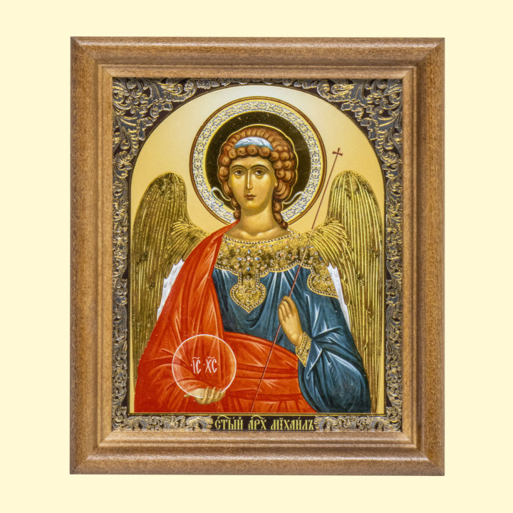 Ikone "Angel Hranitell" Holzumrahmung, Doppelprägung,unter Glas, 11 x 13 cm