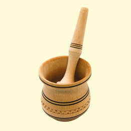 Wooden Mortar and Pestle with Carving, 8,5 x 9,5 cm