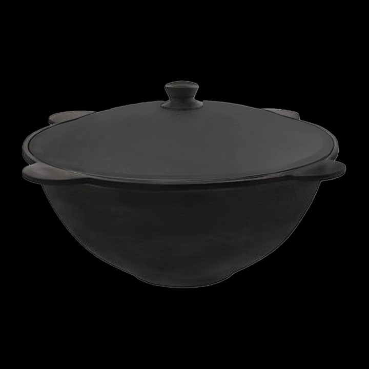 Uzbek cast iron cauldron for 22 liters, flat bottom, with aluminum lid