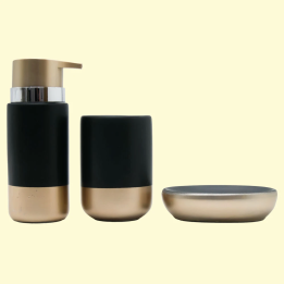 Bathroom Accessory 3-Piece Set made of Ceramic and Plastic, black