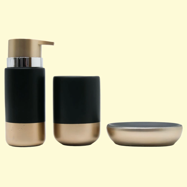 Bathroom Accessory 3-Piece Set made of Ceramic and Plastic, black