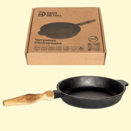 Gusseisenpfanne Ø24 cm mit abnehmbarem Holzgriff, Höhe 4 cm