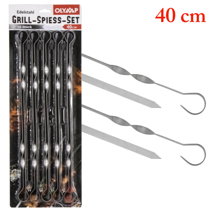 Grillspieß, 10 St 40 cm, 10 mm breit, Edelstahl 1,5 mm