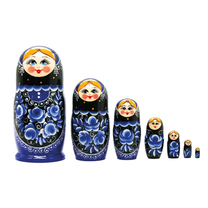 Matryoshka Doll Gzhel Black M7, 18 cm