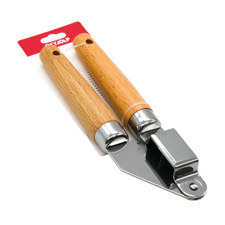 Knoblauchpresse 19 cm, Holz, Stahl