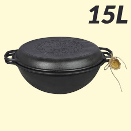 Uzbek cast iron WOK cauldron 15 L with pan lid