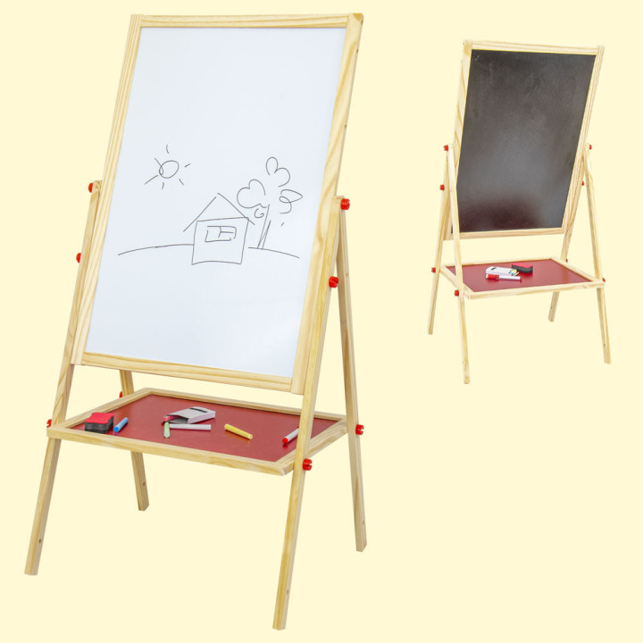 Children's 2-sided easel for drawing, wood, plastic, 47 x 44 x 109 cm