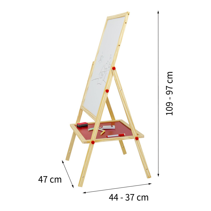 Children's 2-sided easel for drawing, wood, plastic, 47 x 44 x 109 cm