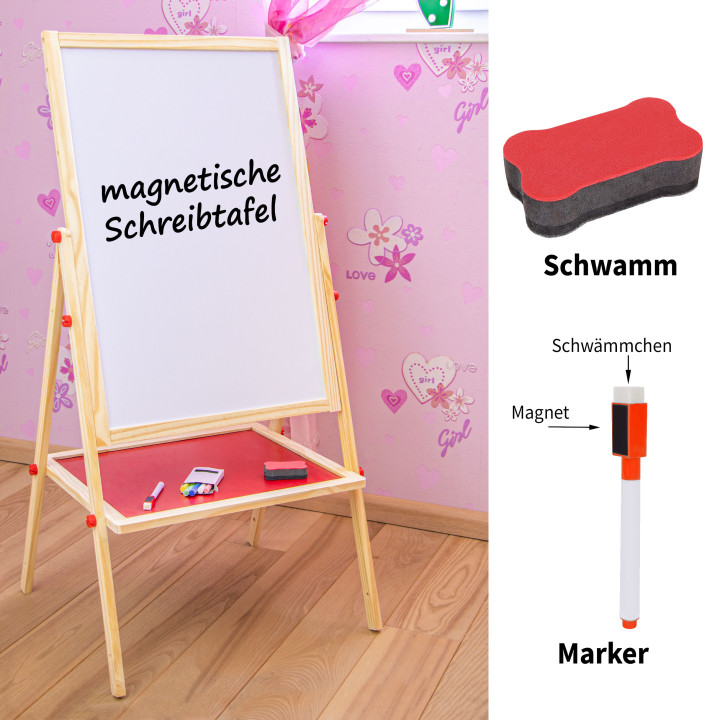 Kinder Holzstaffelei, Zeichenbrett, 2-seitig, mit Aufbewahrungsregal u. Zubehör, 47 x 44 x 109 cm