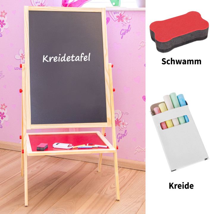 Children's 2-sided easel for drawing, wood, plastic, 47 x 44 x 109 cm