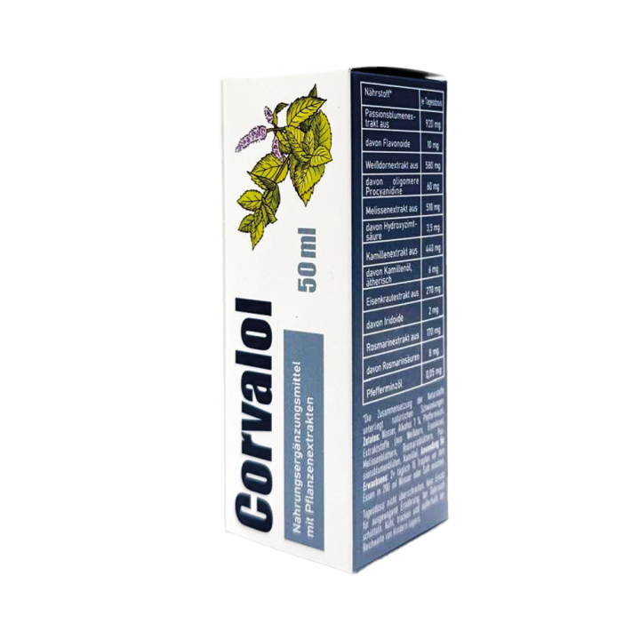 Corvalol, 50 ml, mehrsprachige Verpackung: RU, DE, EN, FR, NL, ES, IT