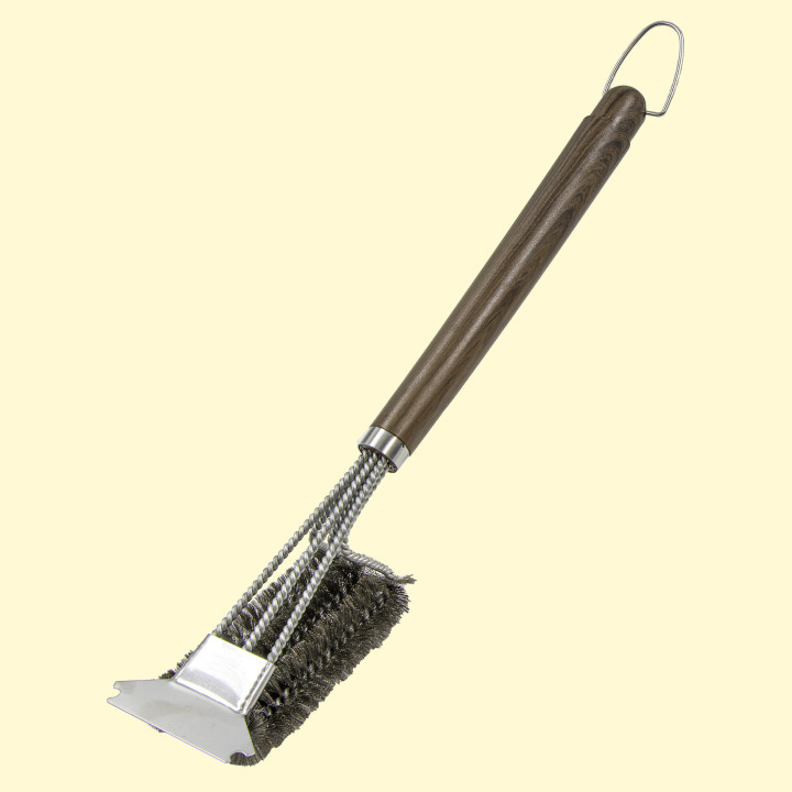 Drahtborsten Grillbürste mit Schaber 3-fach Reinigungsbürste, 41 cm
