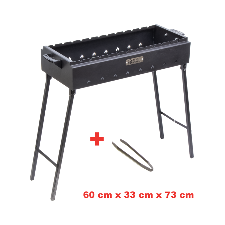 Grill with folding legs and tongs LWH: 60 x 33 x 73 cm, made of 2 mm steel