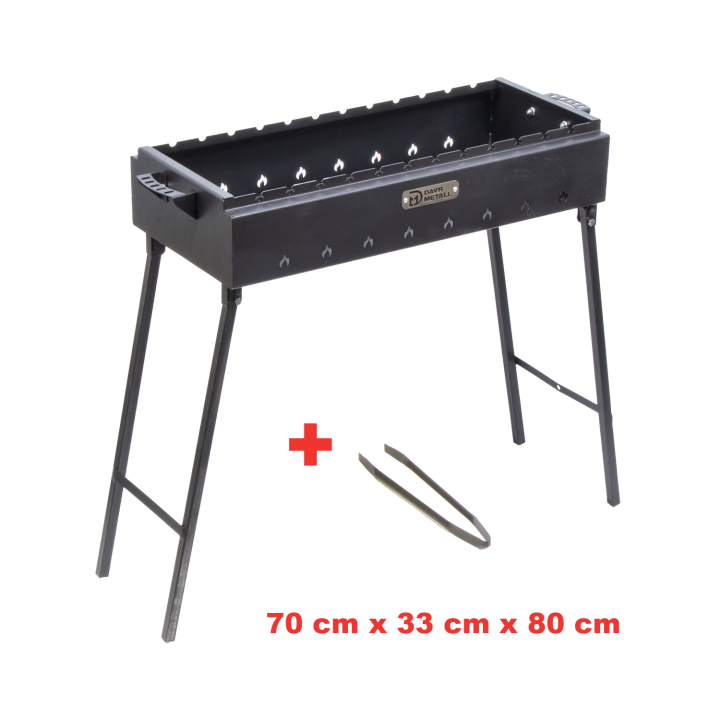 Grill with folding legs and tongs LWH: 70 x 33 x 80 cm, made of 2 mm steel