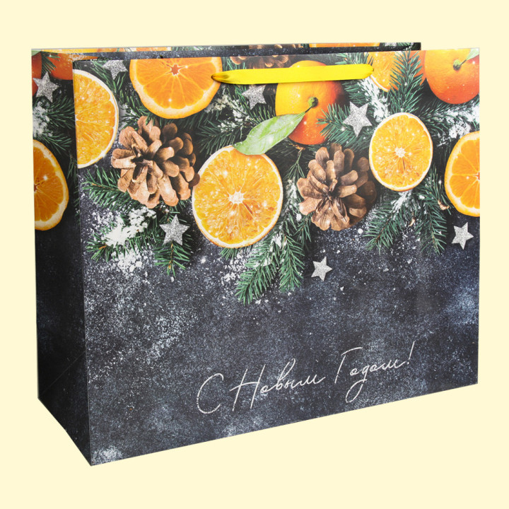 Geschenk Papiertasche - Mandarinen, horizontal, laminiert, 49 × 40 × 19 cm