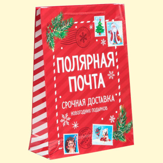 Gift paper bag - Polar Post, vertical, laminated, 28 × 38 × 9 cm