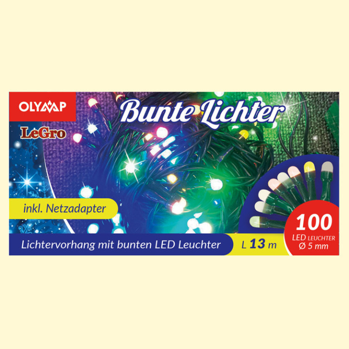 LED Lichterkette mit 100 multicolor LED's, 13 m