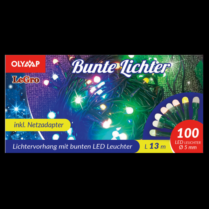 LED Lichterkette mit 100 multicolor LED's, 13 m
