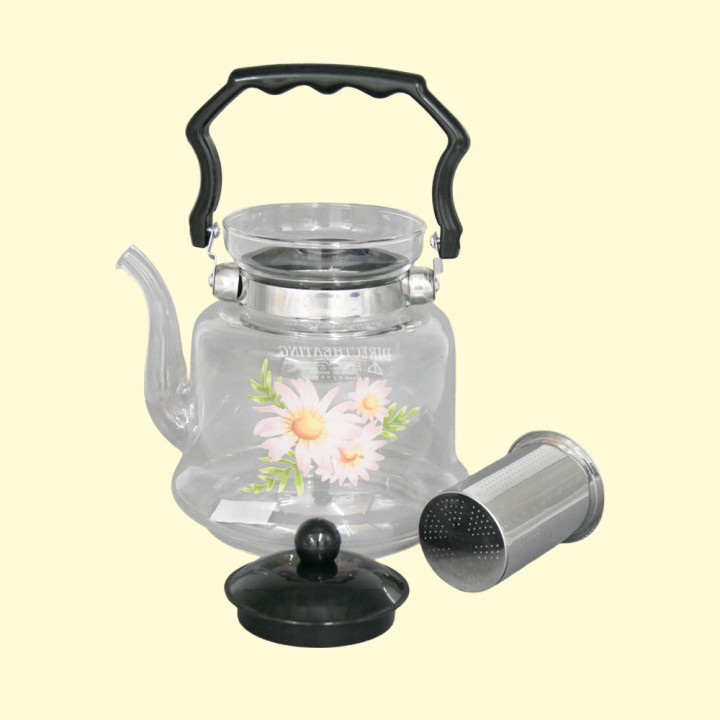 Teapot made of glass, 1 L, with plastic lid and handle