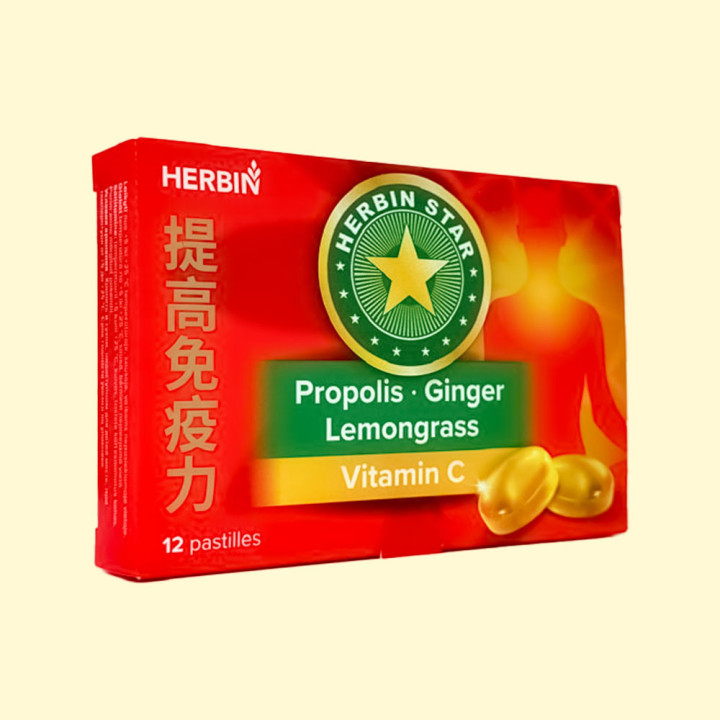 Lozenges HERBIN Star for throat Propolis Ginger Vitamin C, 12 pcs