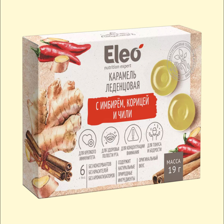 Карамель леденцовая с имбирем, корицей и чили Eleo 19 г
