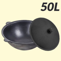 Usbekischer Kasan 50 L, aus Gusseisen, runder Boden, mit Deckel