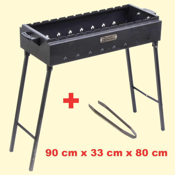 Mangal mit faltbaren Beinen und Zangen LBH: 90 x 33 х 80 cm, aus 2 mm Stahl *