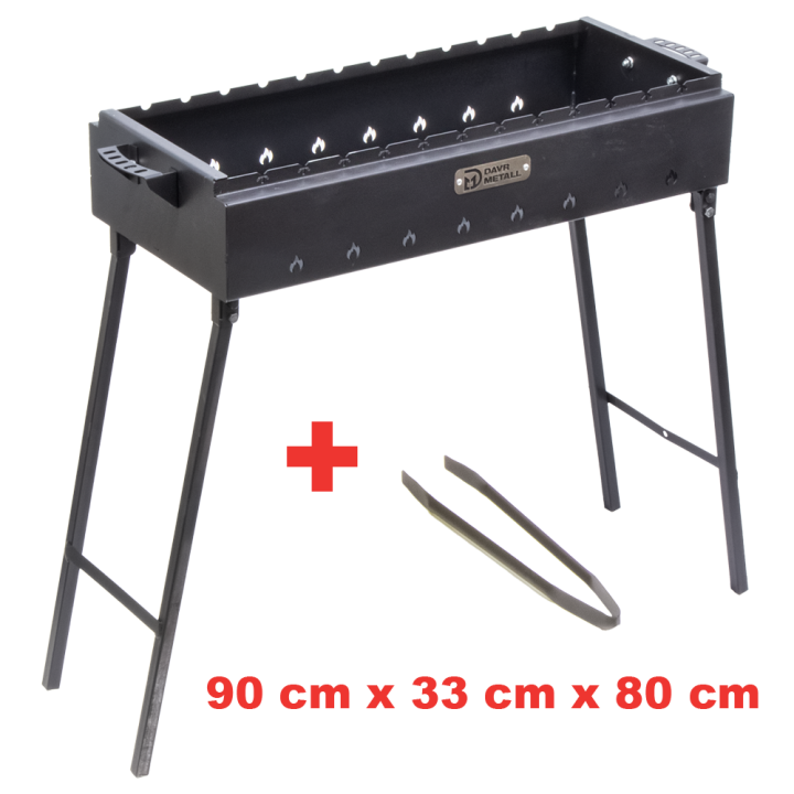 Grill with folding legs and tongs LWH: 90 x 33 x 80 cm, made of 2 mm steel