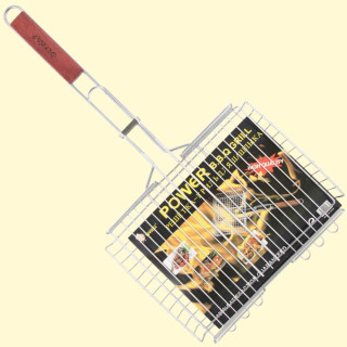 Grill-Gitter aus Edelstahl mit Holzgriff, 1 kg, 41 x 31 x 6 cm *