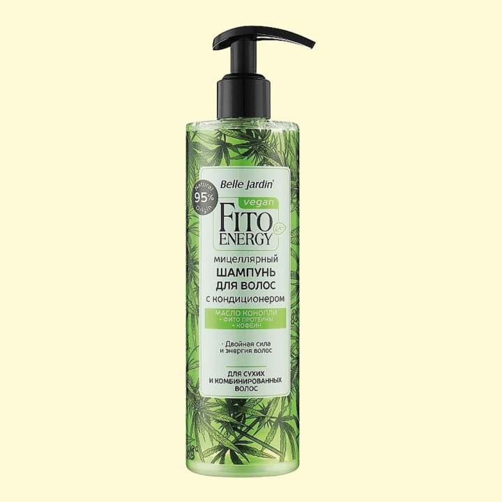 Belle Jardin Micellar Shampoo with Conditioner – Hemp Oil, Fito Proteins and Caffeine, 400 ml