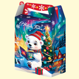Faltbare Weihnachtsverpackung Bär im Norden, 1000 g, Karton-Geschenkbox für Pralinen