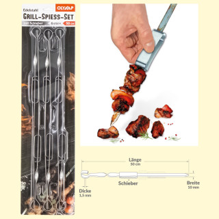 Grill-Spieße-Set mit Schieber,6St 50x1 cm Edelstahl 1,5 mm