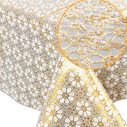 Tablecloth TR-621 with lace daisies in gold 138 cm x 20 m