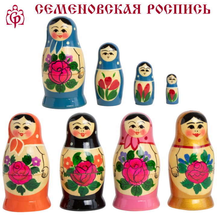 Matryoshka Semenevskaya M4 9 cm, different colors