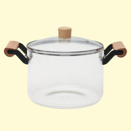 Glass pot 4.5 L made of high-quality borosilicate glass, with glass and stainless steel lid, and wooden handles