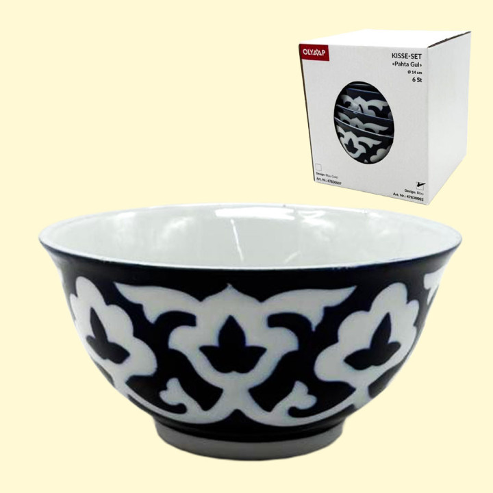 Kisse-Set Pahta Gul 6 St, weiß-blau, Usbekistan, Ø 14 cm