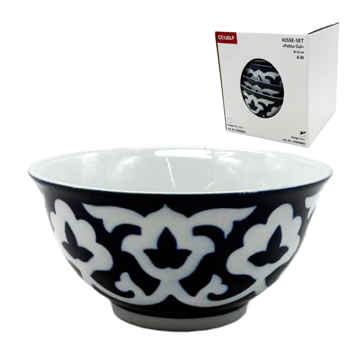 Kisse-Set Pahta Gul 6 St, weiß-blau, Usbekistan, Ø 14 cm