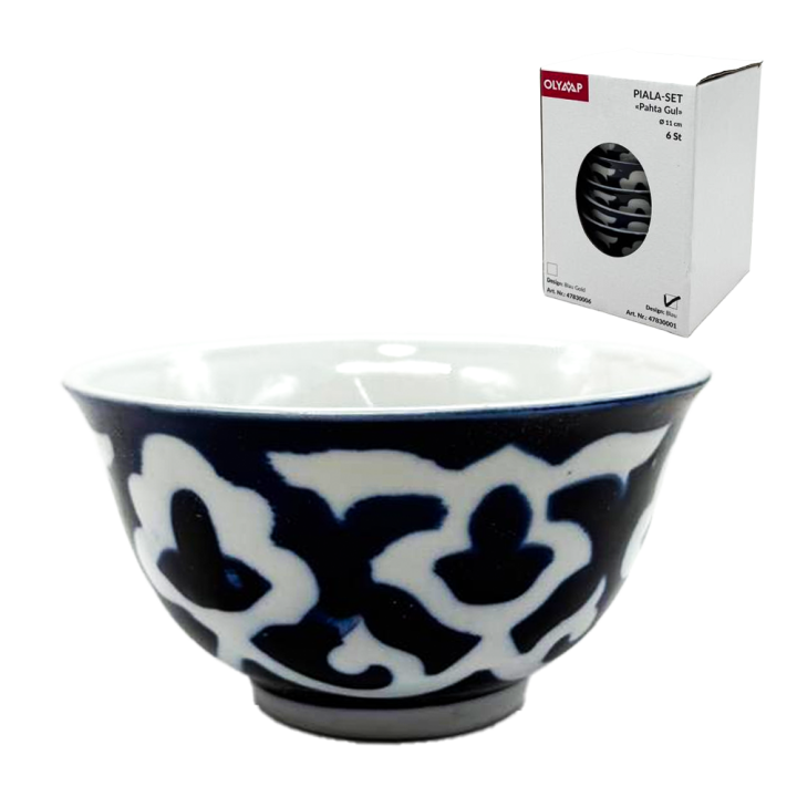 Piala-Set Pahta Gul 6 St, weiß-blau, Usbekistan, Ø 11 cm
