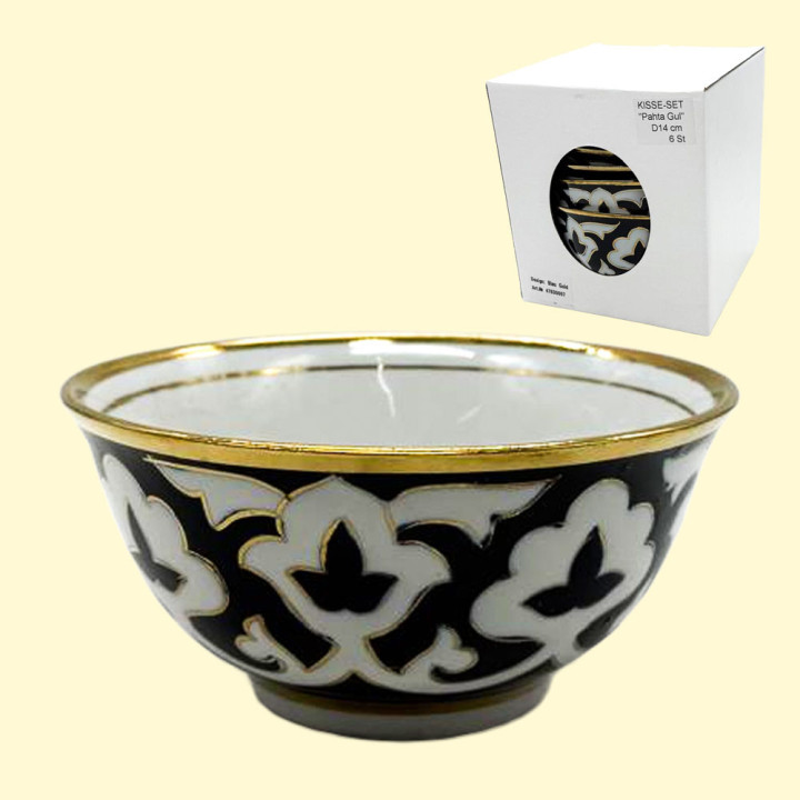 Kisse-Set Pahta Gul 6 St, weiß-blau-gold, Usbekistan, Ø 14 cm