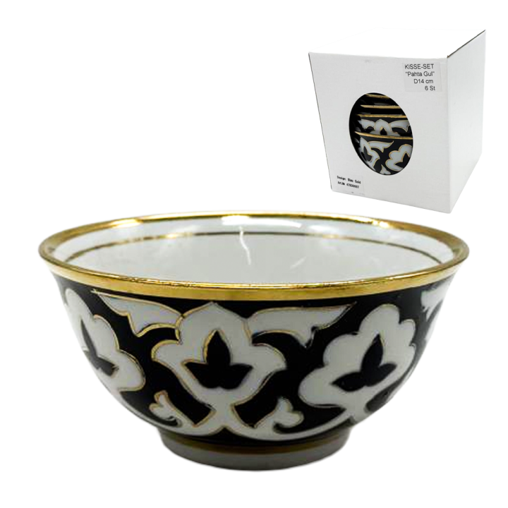 Kisse-Set Pahta Gul 6 St, weiß-blau-gold, Usbekistan, Ø 14 cm