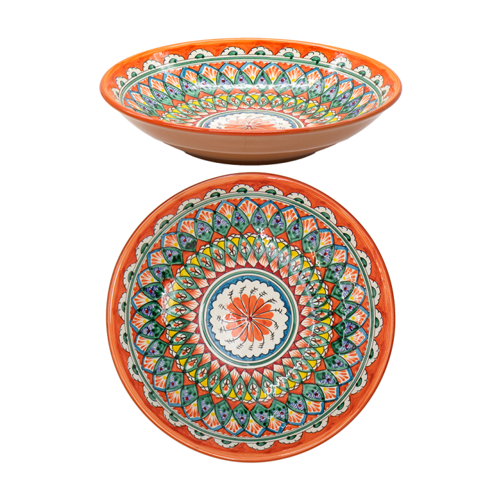 Tiefer Lagan Mehrob, orange, Keramik, handgefertigt, Muster-Mix, Ø 34 cm