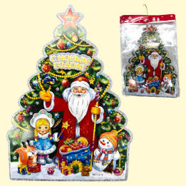 Fensterdekoration-Set, 12 Stück – Festlicher Tannenbaum mit Weihnachtsmann, 31 x 22 cm