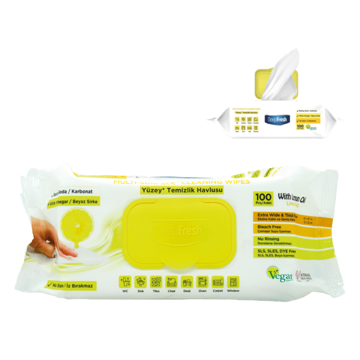 DEEP FRESH Wet Cleaning Wipes UNIVERSAL TOWELS LEMON XXL 100 pcs