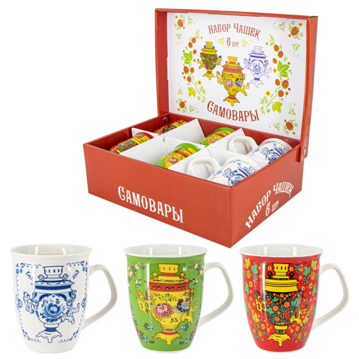 Set of mugs Samovary in a gift box for 6 persons, 330 ml