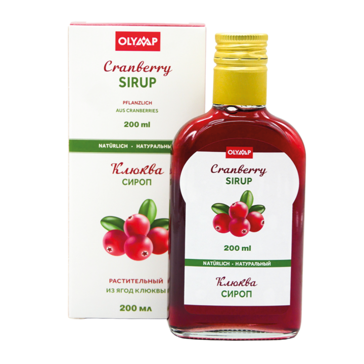Cranberry Syrup, 200 ml, multilingual packaging: RU, DE, EN, FR, ES, IT
