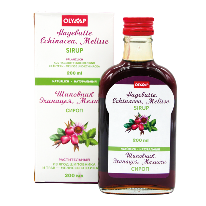 Sirup Hagebutte, Echinacea, Melisse, 200 ml, mehrsprachige Verpackung: RU, DE, EN, FR, ES, IT *