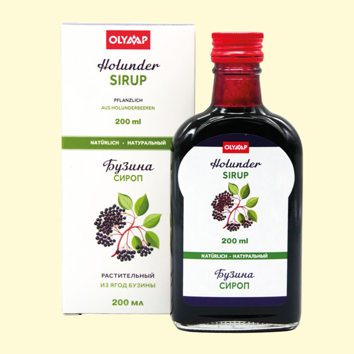 Sirup Holunder, 200 ml, mehrsprachige Verpackung: RU, DE, EN, FR, ES, IT