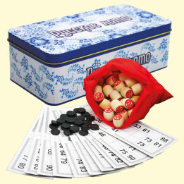 Lotto Game in Gift Metal Box – Gzhel Style, Luxury Edition, 24 x 12 cm, Wood, Metal