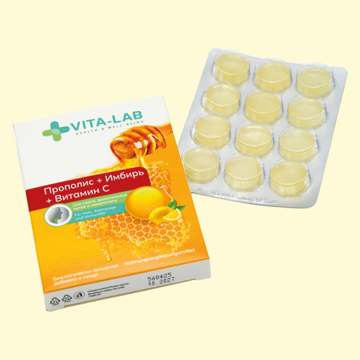 VITA-LAB Halsbonbons mit Propolis, Ingwer und Vitamin C, 12 Stück